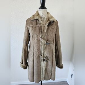 Dennis Basso Beige Tan Taupe Faux Suede Faux Fur Paisley Coat New With Tags S